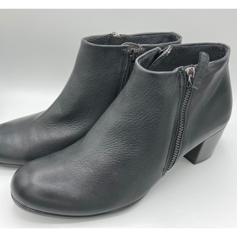 ECCO Shape 35 Block Ankle Boots Black Leather Side Zip Booties Women 37